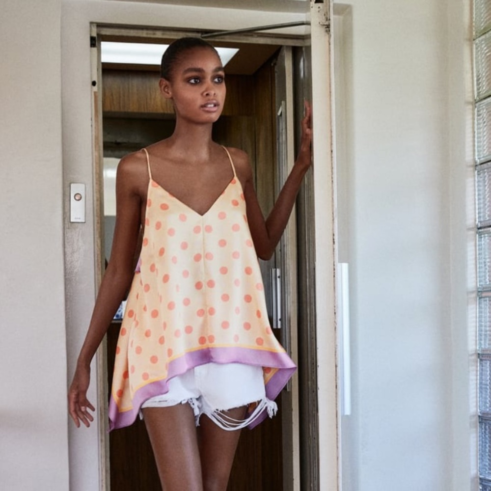 New Zara Satin effect Polka Dot top TRF